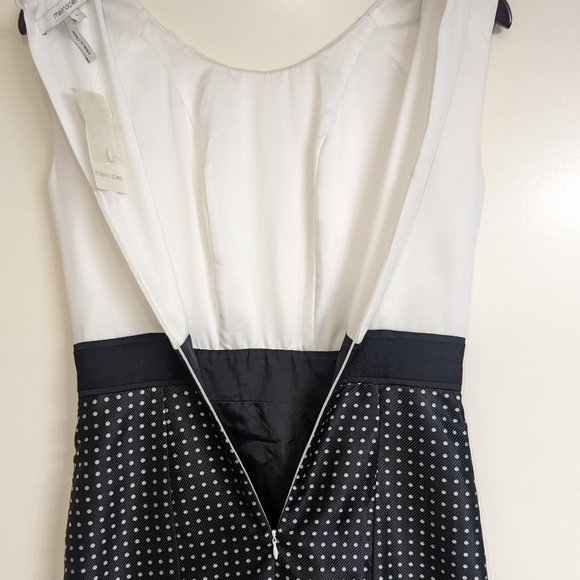 Max and Cleo Sleeveless Dress Sheath Polka Dot Ruffle Empire Waist Black Sz 4 - Picture 11 of 12